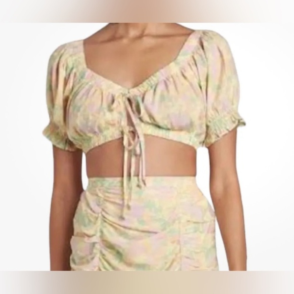 NWT 2-piece Wild Fable Linen Blend Pastel Floral Crop Top and Skirt Set - XXL